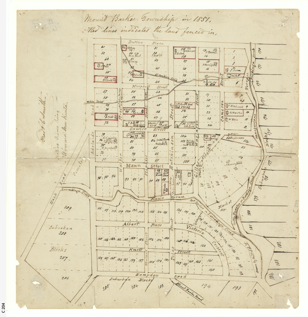 Mount Barker township in 1851 cartographic material signed